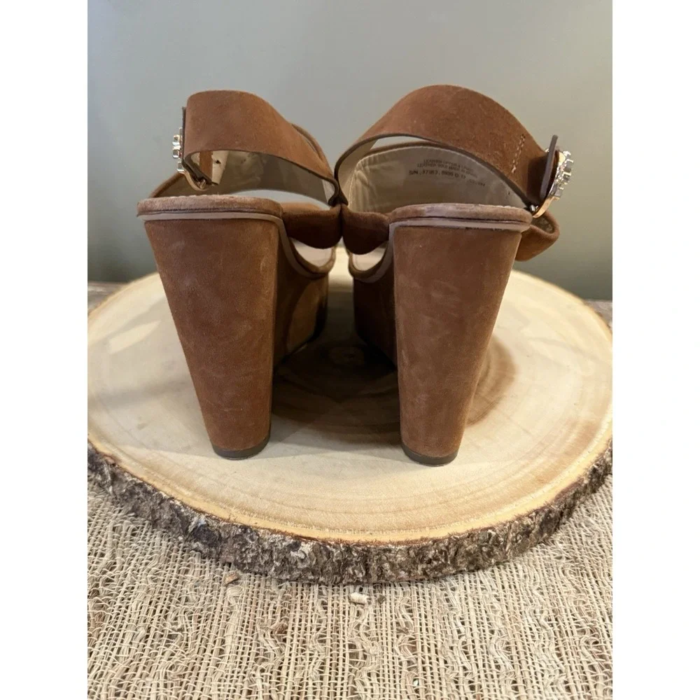 Tory Burch Loretta 120mm Lancaster Cuoio Brown Suede Platform‎ Wedge Sandals 8